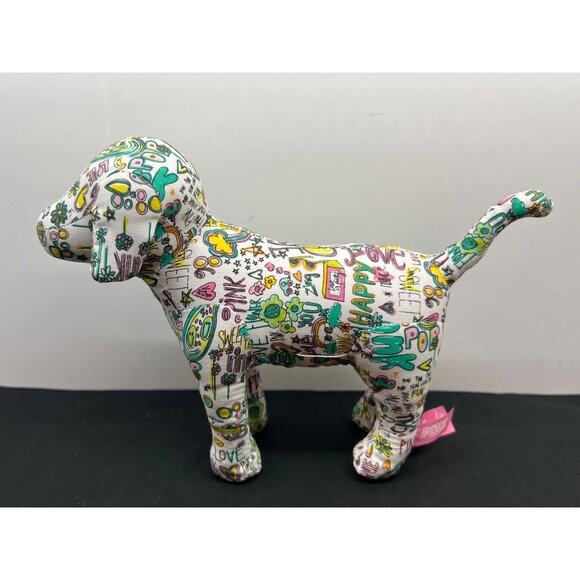 Victorias Secret Pink Stuffed Dog With Graffiti Pattern - Picture 3 of 7